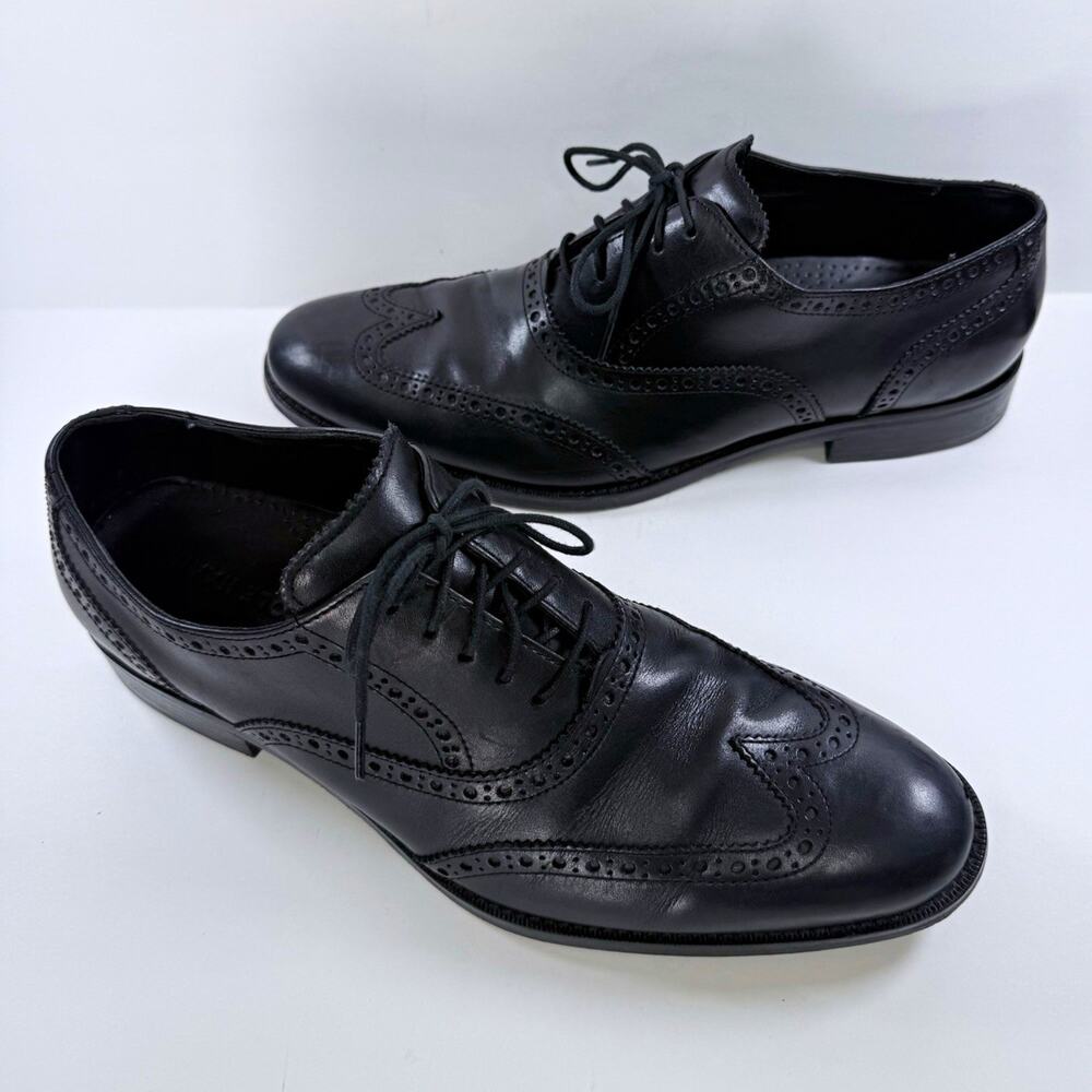 Vintage 90s Cole Haan Men's Black Leather Wingtip Brogue Dress Shoes Oxfords Y2K